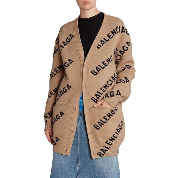 Balenciaga Jacquard Motif Logo Intarsia Cardigan - Picture 5 of 16